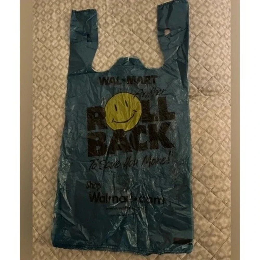 Vintage‎ Collectibles Wal Mart Blue Yellow Smiley Face Bags 3 Set Year Of 2001
